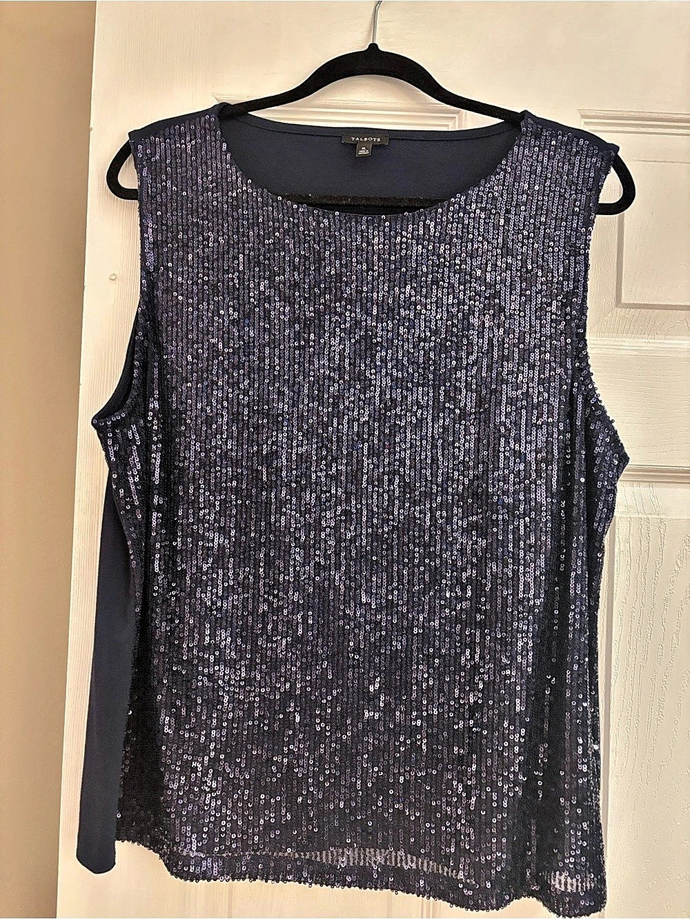 Talbots Sequin Front Shell Sleeveless Tank Top Navy XL
